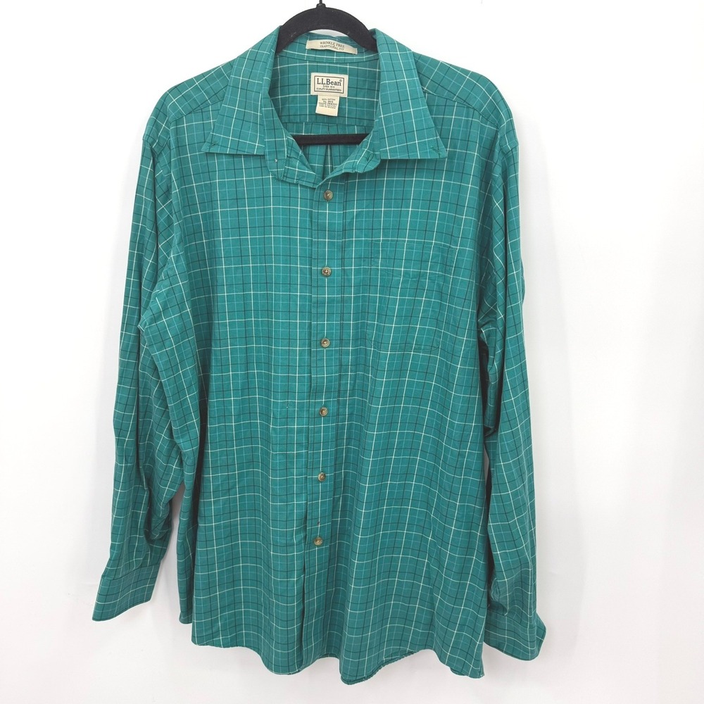 LL Bean Plaid Button Down Shirt Mens XL Green Cotton Gorpcore Cabin Y2K